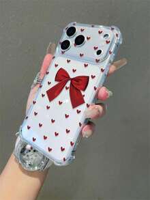 1pc Heart & Bow Shockproof Anti-Slip Transparent Phone Case, Compatible With IPhone 16 Pro Max, 11/12/13/14 Plus/16e Soft Protective Cover, XR/7/8 Plus/15 Pro Max/16, Also Fits 17/17 Pro/17 Pro Max/17 Air - Clear - View 4