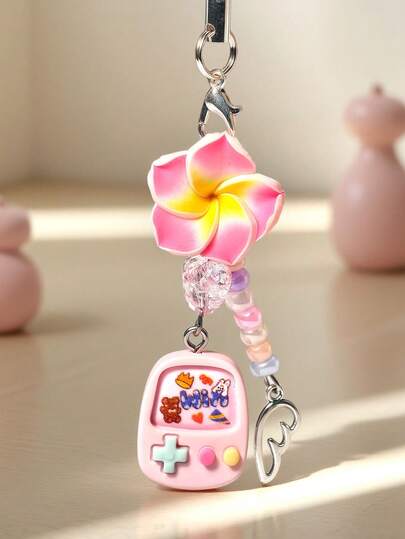 1 pieza Cordón para teléfono de consola de juegos rosa, colgante de ala con cuentas de flor de berenjena, decoración versátil anti-pérdida para bolso, llave de coche, adecuado como regalo para madre, familia, amigos, cumpleaños, vacaciones, accesorio de teléfono, correa de teléfono (el tamaño real puede diferir ligeramente de la foto debido al ángulo de disparo y la ampliación)