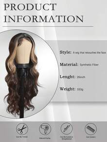 Long Gradient Brown Middle Part Wavy Wig For Women 13X4X1 T-Part Lace Wig Synthetic Lace Front Wig Heat Resistant Fiber Body Wave Glueless Wigs Natural Hairline Pre Plucked Daily Party Use Wigs 26 Inch Upgrade Your Look/Confidence Boost/Perfect Gift - Brown Ombre - View 8