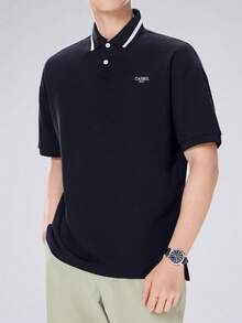 CAMEL CROWN Men's Striped Polo Shirt, Men's Short Sleeve T-Shirt, Silky Breathable Top - Phantom Black - View 2