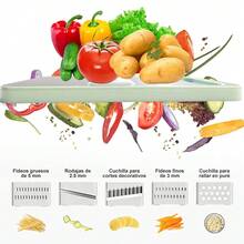 2 pcs Juego de rallador de verduras multifuncional y rebanador de mandolina: cuchilla de acero inoxidable para cortar y moler manualmente con protector de , un elemento esencial de cocina para preparar verduras, frutas, queso y otros ingredientes. - Verde - Ver 3