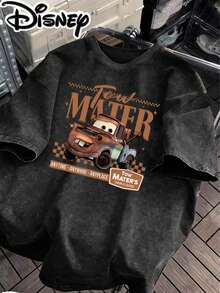 Disney Cars Mater Tow Mater Vintage Washed Tow Truck Rescue Slogan Creative Print Stylish Oversized Vintage T Shirt 2026 Spring Summer Crew Neck T Shirt Vintage Fashion Lovers Popular Vintage Crew Neck T Shirt - Black - View 2