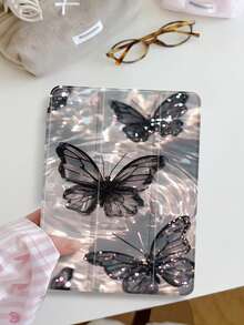 1pc Black Butterfly Wave Pattern Design Flat Protective Case, Compatible With 10.2 Inch 2021/2020 10th/9th/8th Gen, (A16) 11 Inch 11th Generation 2025, Compatible With Samsung Galaxy Tab A8 10.5 Inch 2022, / Tablet Protective Case, With Pen Slot, Support Auto Sleep/Wake Cover - Multicolor - View 3