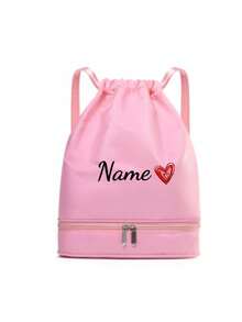 Bolsa de cuerdas de gran capacidad personalizada con texto con sufijo en forma de corazón, bolsa de yoga, bolsa deportiva con texto personalizado, bolsa de almacenamiento para picnic familiar, bolsa de hombro para viajes y desplazamientos, bolsa de compras para exteriores, regalo ideal para familiares y amigos - Multicolor - Ver 15