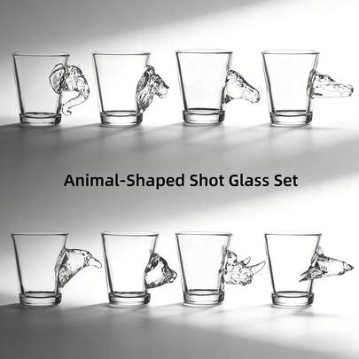 6pcs/Set 60ml/2oz Mini Glass Cup Gift Box, Animal Shaped Whiskey Glasses, Liquor Glasses, Small Glass Cups Suitable For Vodka, Tequila, Brandy, Strong Coffee, Liquor, Great For Restaurants, Bars, Parties, Gifts