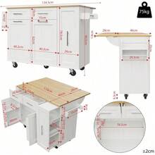 Mobile Storage Islands - White + MDF+Metal - View 6