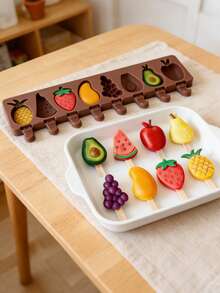 1pc 8-Cavity Fruit & Animal Shaped Ice Cream Mold, DIY Ice Cream Mold, Comes With Lid And 50pcs Wooden Sticks - Multicolor - View 6