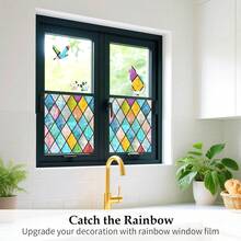 3D Window Film, No Glue Privacy Glass Sticker, Static Cling Heat Insulation UV Protection, Rhombus Pattern (Width) 30cm * (Length) 100cm - Multicolor - View 2