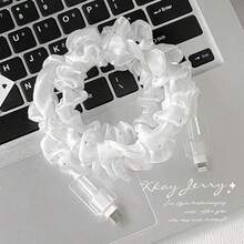 Minimalist White Floral Pattern Simple Transparent Charger Protection Set Compatible With Apple 17/17 Pro/17 Pro Max/17 Air/16/15/14/13/12/11 Chargers The Set Includes A Data Cable Protective Strap And A Charging Head Protective Cover To Prevent The Data Cable From Cracking And To Protect It From Dirt Women's Day Gift Birthday Celebration Chargers. - Clear - View 3