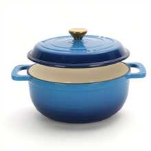 12/14/16 L,Blue Enameled Cast Iron Dutch Cookware, 5/6/7.5 Quarts - No Seasoning Required, Oven  Up To 500°F, Triple Moisture Retention (With Oven Mitts) - View 7