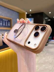 磁吸式 1 件透明磨砂隐形指环支架手机壳，兼容 17 Air 16 15 14 13 12 11 Pro Plus Max，支持无线充电，带玻璃镜头盖和保护膜，防水、防震、防摔、防刮。 - 金色 - 查看 1