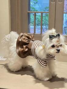 Pet Clothes, Dog Striped Dress, Cat Mini Skirt Outfit - Khaki - View 5