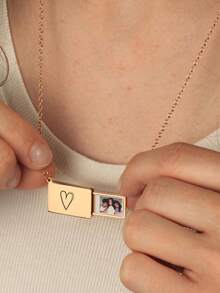 Custom Photo Locket Necklace, Custom Engraved Picture Locket, Photo Necklace, Photo Jewelry, Personalized Valentines Gift For Wife Girl Friend - Multicolor - View 8