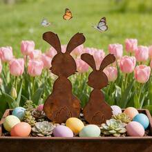 2D Acrylic Rabbit Garden Stakes 2pcs Set - Countryside Style Outdoor Decor, Cute Rabbit Plant Stake, Yard Decoration, Rabbit Garden Ornament, Rabbit Shaped Plant Trellis, Perfect Gift For Easter Gardening Enthusiasts - A - View 6