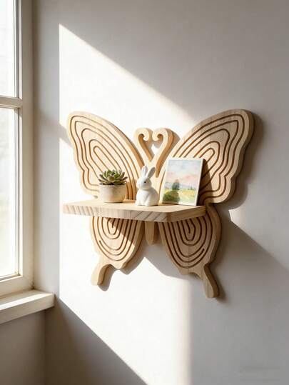 1 Piece Of Butterfly-Shaped Bohemian-Style Wall Hanging Stand, Wooden Wall-Mounted Storage Rack For Scented Candles, Multi-Functional Shelf, Suitable For Bathrooms, Bedrooms, Kitchens, Living Rooms, Laundry Rooms