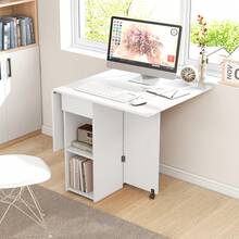 COSTWAY Folding Dining Table With 2 Wheels For Small Spaces, White - White - View 9