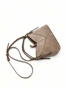 Mother-Daughter V-Shaped Patchwork Bag Set - A Fashionable Lady's Handbag With A Minimalist, High-End Feel. This Is A Multi-Functional Vintage Shoulder/Crossbody Bag With A Long Strap, Very Suitable For Office Workers - Brown - View 4