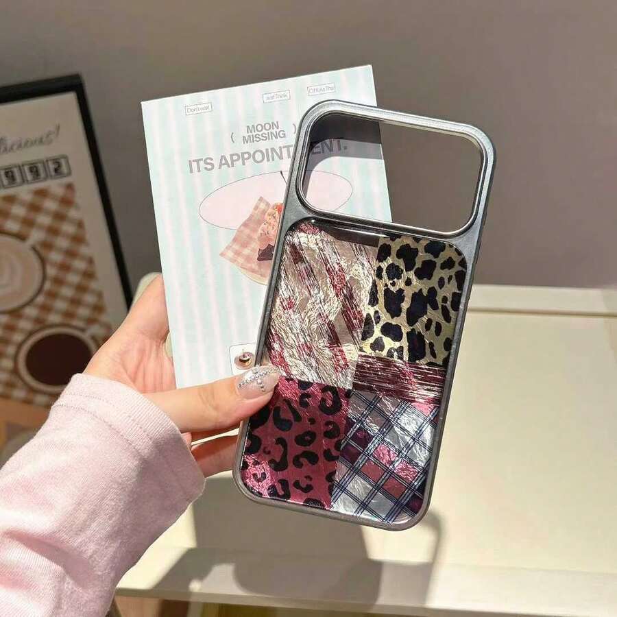 秋冬季豹纹手机壳，兼容 17 Pro Max、15 新款、16 Pro、女士款 15 Plus，电镀硅胶全包防摔超薄保护套 - 彩色 - 查看 1