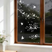 1/2pcs White Floral Branch & Hummingbird Silhouette Static Cling Window Sticker, Removable Glass Decal For Sliding Door, Living Room Home Decor - Branches - View 4