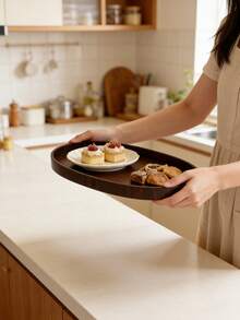 1 Khay gỗ hình elip chắc chắn dùng để đựng thức ăn, bánh mì, bữa sáng, món tráng miệng, cà phê, trà, đồ ăn nhẹ - Khay phục vụ tiệc, nhà bếp, quà Giáng sinh - Cà phê nâu - Xem 4