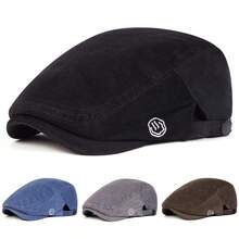 1顶男士笑脸刺绣灯芯绒贝雷帽，时尚户外休闲帽，适合秋冬季街头、商务和派对穿着 - 多色 - 查看 1