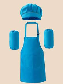1 Set Kids Chef Hat, Apron And Sleeve Covers 3pcs Set, Adjustable Neck Strap, Suitable For Ages 3-14, For Cooking, Baking, Painting, Training - 3-piece Set Of Hat, Apron, and Sleeves - View 6