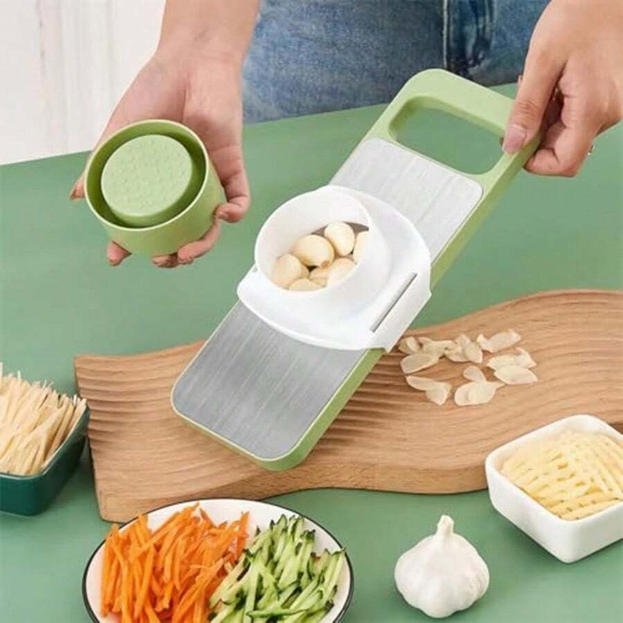 Juego de rallador de verduras multifuncional y rebanador de mandolina: cuchilla de acero inoxidable para cortar y moler manualmente con protector de  , un elemento esencial de cocina para preparar verduras, frutas, queso y otros ingredientes. - verde menta - Ver 1