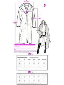 女士黑色长款人造毛皮大衣，翻领，常规长袖 - 黑色 - 查看 11