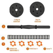 Kit De Mancuernas, Pesas Y Barra Recta Ajustable De 15 Kg - 15 kg - Ver 2
