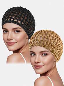 2pcs Handmade Crochet Sleep Cap, Hairnet, Hair Accessories Suitable For Daily Use,Beach,Travel - 2-piece Set - View 29
