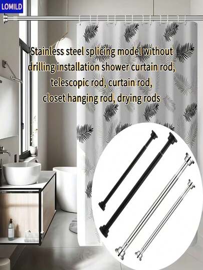 Stainless Steel Retractable Clothesline Rod, Suitable For Balcony, Bathroom, Bedroom, Available In Black And Silver, Multiple Sizes, Quick And Easy Installation, Household Essential