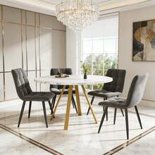Dining Table & Chair Sets - White+Gold + MDF+Metal + Velvet + Seats 4 - View 1
