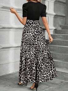 Keke Bloomly Women's Elegant A-Line Dress With Puff Sleeve Design, Bow Decoration, Round Neck Vacation Summer - Apricot - View 3