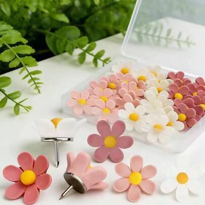 [Pink Floral Pushpins] 10pcs Decorative Pink Floral Pushpins - Resin Flower Thumbtacks For Photo Walls & Office Supplies