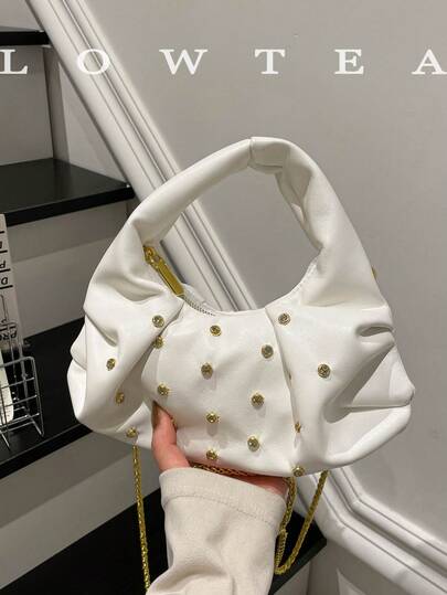  1pc Low Tea Solid Color PU Leather Handbag, Women's Retro Fashion Crescent Handbag, Top Handle Design, Zipper Closure, Detachable & Adjustable Shoulder Strap, Suitable For Travel, Shopping, Dating, Women's Gift, Great For Commuting, Outdoor, Travel, Hiking