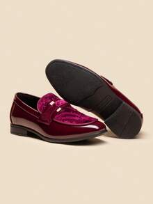 Boys Dress Shoes Slip-On Loafers Tuxedo Patent Classic Velvet Shoes(Runs Small, Please Order One Size Up) - 酒紅色 - 查看 2