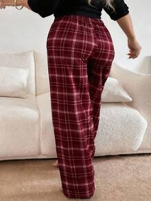 Đồ ngủ cỡ lớn dành cho nữ, quần pajama dài kẻ caro màu đỏ đô, quần mặc nhà rộng rãi và thoải mái, thích hợp cho mùa hè. - Đỏ - Xem 2