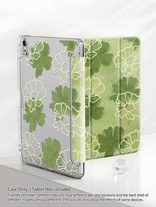 绿色花卉图案超薄可折叠透明防震保护套，带笔槽、自动休眠/唤醒功能，兼容 Galaxy Tab 6/7/8/9、Air (M2)、第十代、Galaxy Tab S7/S8/A8/A9+ - 彩色 - 查看 7