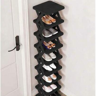 9-Tier Narrow Shoe Rack, Space-Saving Shoe Cabinet, Suitable For Entryway, Closet, Hallway, DIY Independent Shoe Organizer, Easy Assembly, Sturdy Structure, Black & White Options, Plastic Material, Consumable, Christmas Gift, Black Plastic Shoe Rack, Gift (2/3/4/6/8/9 Tiers)