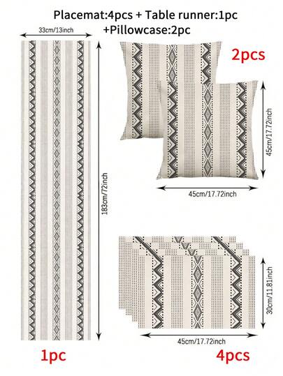 1/4/5/6/7 pièces Set de décoration géométrique minimaliste, matériau similaire au lin, convient pour la chambre, la salle à manger, la cheminée, les sets de table, les dessous de verre, la décoration d'intérieur