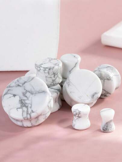 1对时尚波西米亚复古摇滚风天然白绿松石耳扩，男女通用穿孔饰品，适合日常佩戴、派对、送礼、幸运饰品、装饰