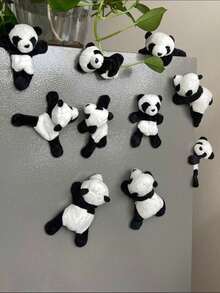 1/3pcs Cute Panda Plush Fridge Magnets, Suitable For Home, Kitchen, Portable, And Holiday Gifts - Black and White - View 1