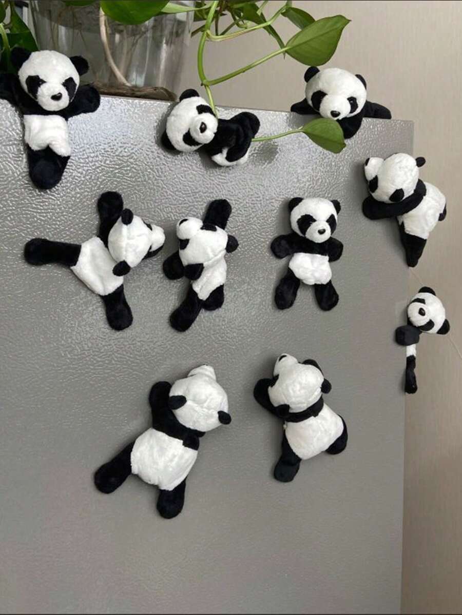 1/3pcs Cute Panda Plush Fridge Magnets, Suitable For Home, Kitchen, Portable, And Holiday Gifts - Black and White - View 1