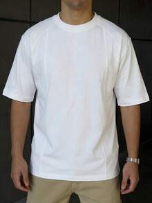 男士宽松圆领短袖T恤，立体剪裁，肩部袖口设计，时尚百搭的夏季新款上衣 - 白色 - 查看 3