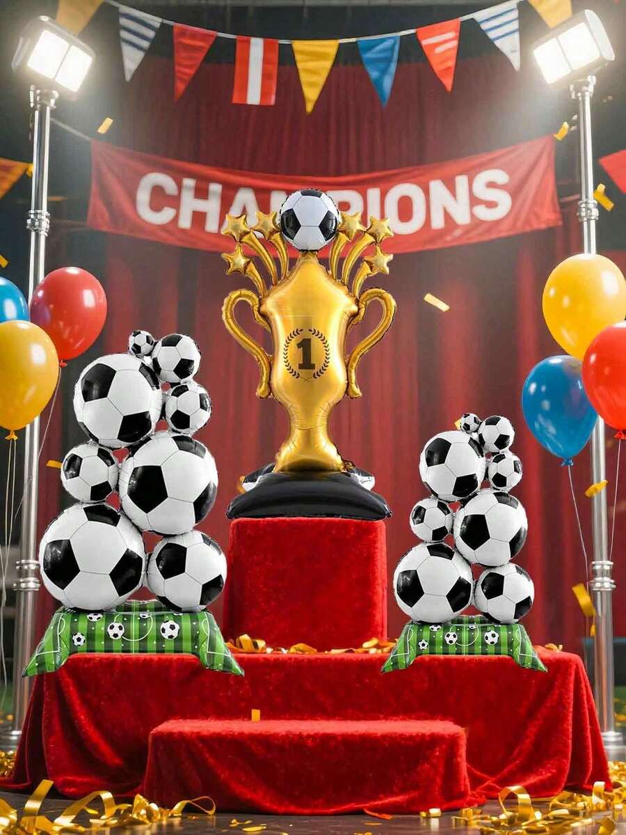 3pcs Giant Champion Trophy Balloons World Cup Soccer Balloons Soccer Party Decorations World Cup Decor Soccer League Champions Trophy Decor Sports Football Ball Fans Birthday Party Decoration Supplies, Baby Shower - Multicolor - View 1