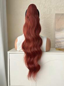 28 Inch Heat Resistant Fiber Orange Wavy Ponytail Clip-On Wig - Dirty Orange - View 9