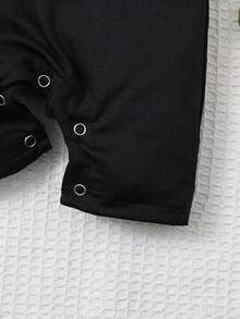 夏季男女宝宝父亲节休闲可爱字母印花圆领短袖连体衣爬行服 - 黑色 - 查看 5