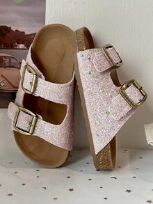 Sandal Selop Anak Berkilau - Bahan Suede Imitasi dan Sol Gabus Lembut, Nyaman untuk Dipakai di Dalam dan Luar Ruangan - Berwarna merah muda - View 7