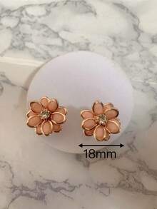 1 Pair Metal Pink Flower Fashion Stud Earrings - Pink - View 2