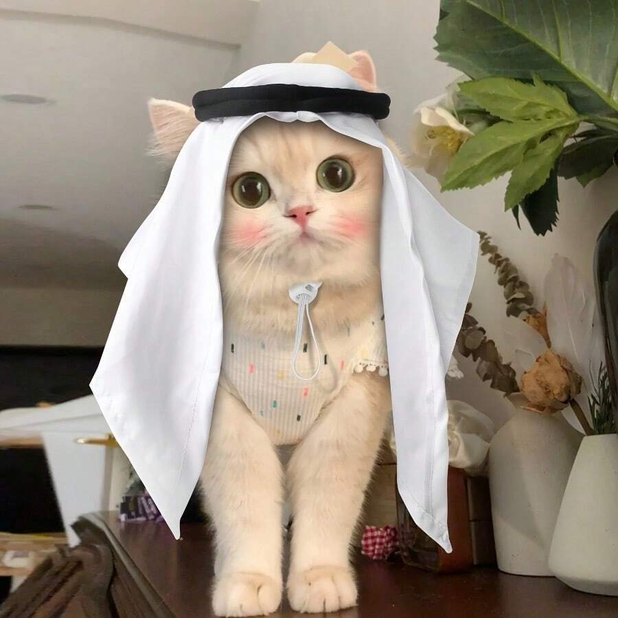 1件手工宠物防晒防风头巾帽，宠物配饰 - 黑與白 - 查看 1